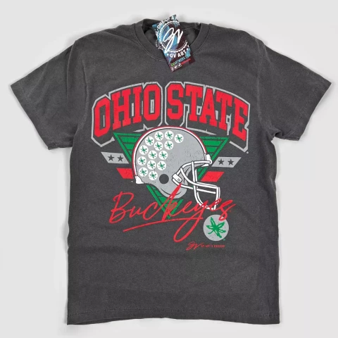 a gray ohio state graphic tee on a white background