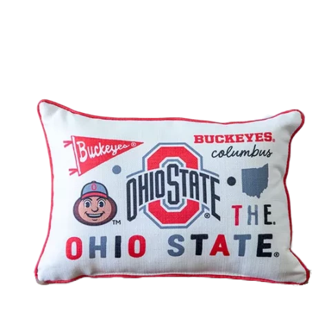 little birdie white pillow with ohio state marks on it 