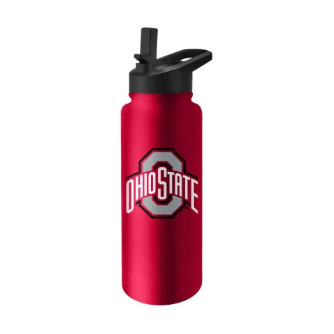 red water bottle with ohio state spirit mark on a white background