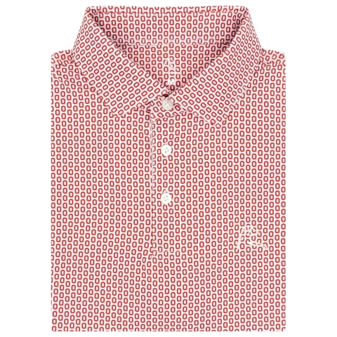 red and white patterned polo
