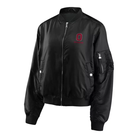 black bomber jacket on a white background