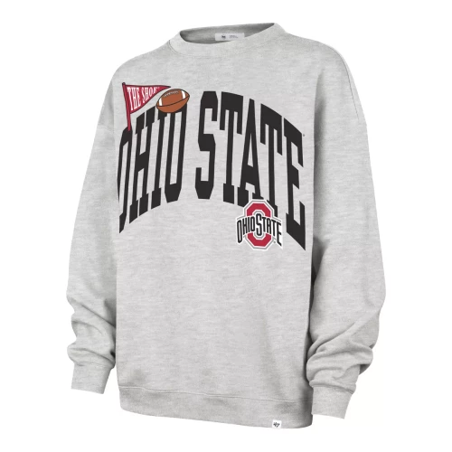 gray oversized women's crew with Ohio state logos on the front 