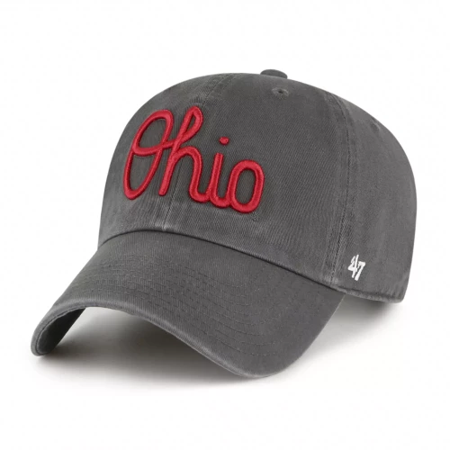 gray hat with red script Ohio on the front