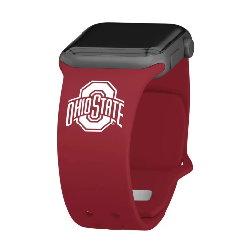 red watch band with a white ohio state logo on the side 