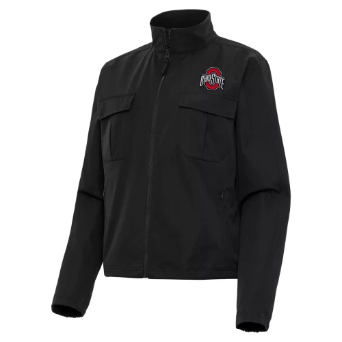 black cargo jacket with an ohio state logo on the left chest 