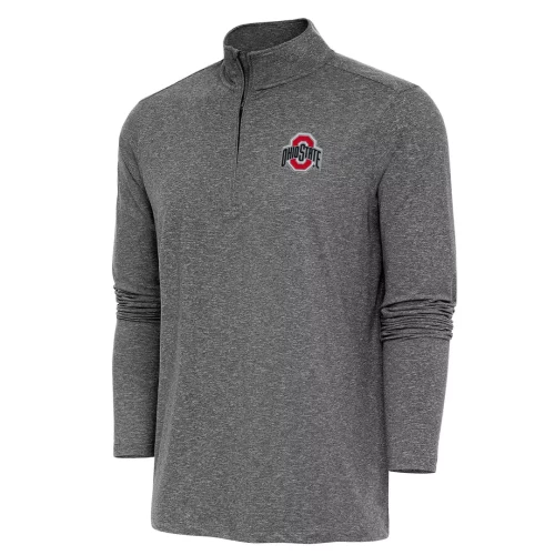 gray quarter zip pullover with an ohio state logo on the left chest 