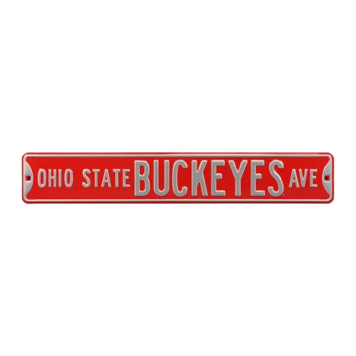 A red Ohio State Buckeyes street sign against a clean white background.