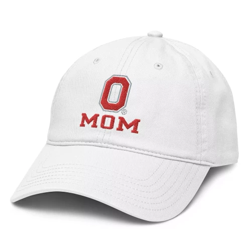 White hat with a red block O and 