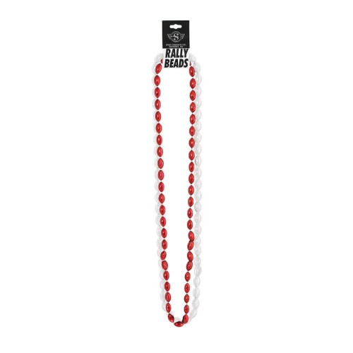 red and white necklace of football beads