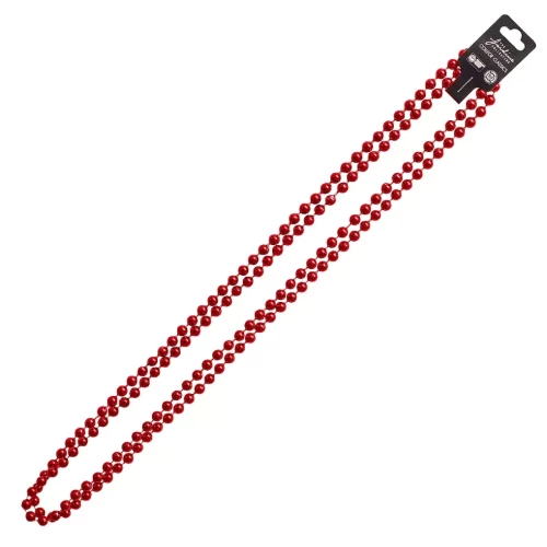A strand of red game day beads against a clean white background.