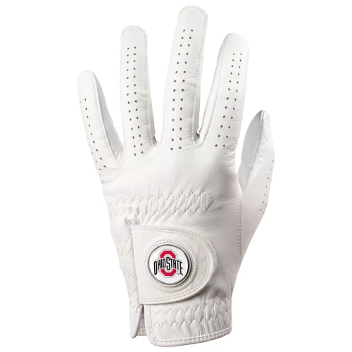 white golf glove with an ohio state logo on the back of the hand 