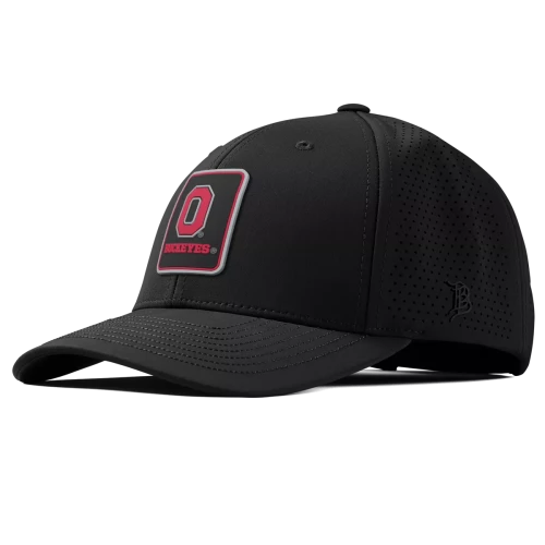 black hat with a block O on the front 