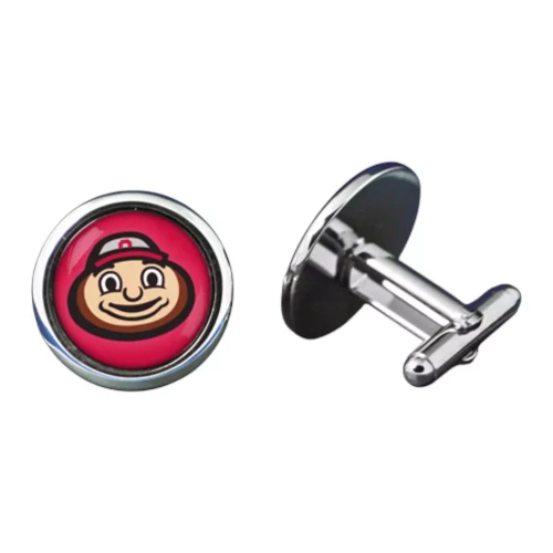 silver stone cuff links with brutus on a red background on the face 