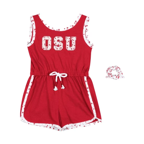 red and white osu romper and scrunchie set 