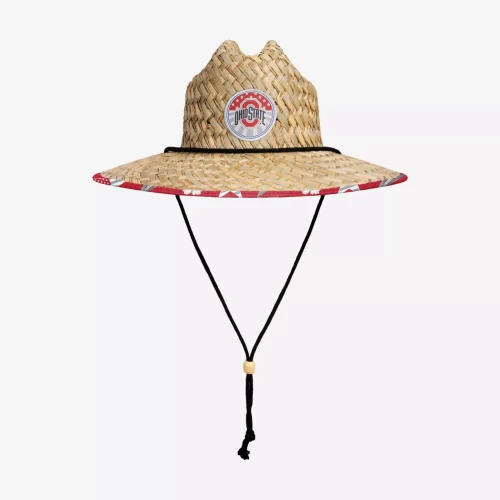 Straw hat with an ohio state logo on the front 