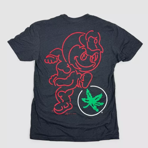 black tee with neon brutus design on the back