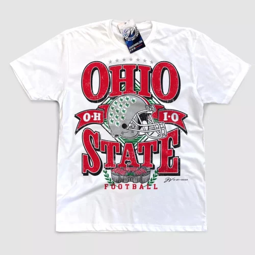 white shirt with an ohio state football design on the front