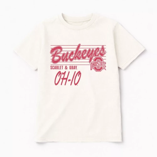 white tshirt with red ohio state design on it 