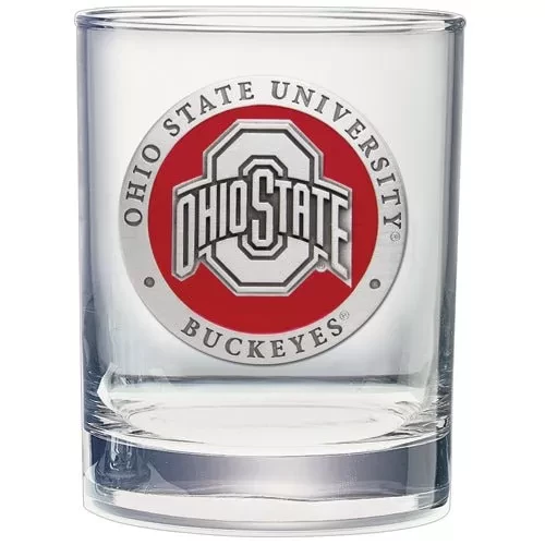 double old fashioned glass with an ohio state logo on the side