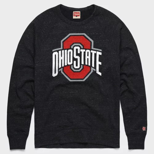 black crewneck with a large ohio state logo on the chest 