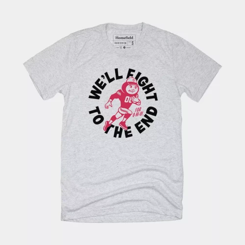 gray shirt with black text that reads 