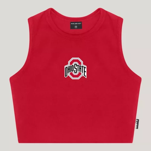 red cropped tank with an ohio state logo on the front