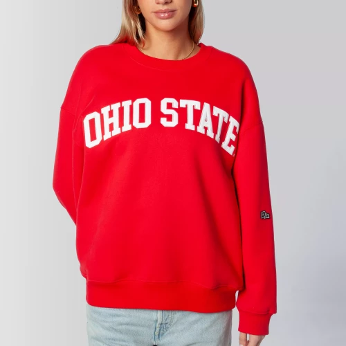 Red crewneck with “Ohio State” in block letters in the center