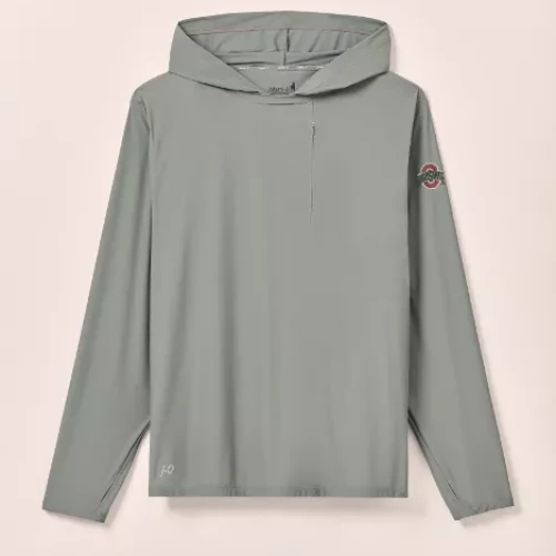 gray hoodie with ohio state logo on the left shoulder 