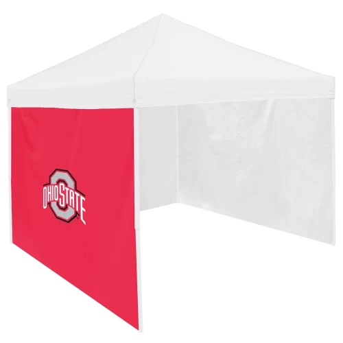 A white Ohio State 9' x 9' pop-up canopy tent side panel featuring a solid red section on the left with the Ohio State logo against a clean white background.