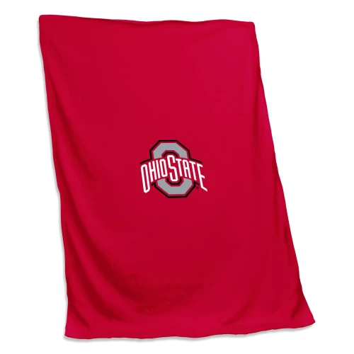 red blanket with an ohio state logo in the middle