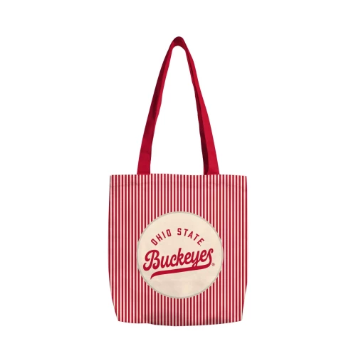 red and cream striped ohio state tote