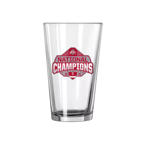 pint glass with a national champions mark on the front 