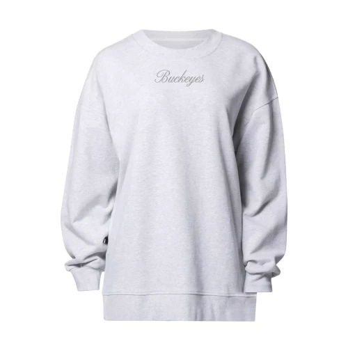 white sweatshirt with buckeyes embroidered on the front 