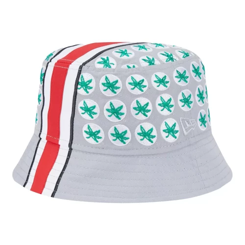 a bucket hat that replicates the design of the ohio state football helmet 