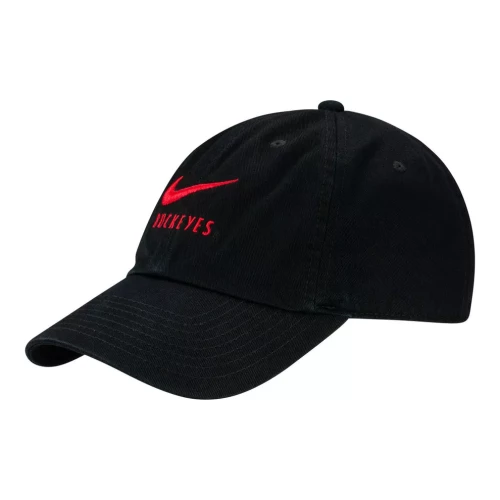 Black Nike hat with red logo and 