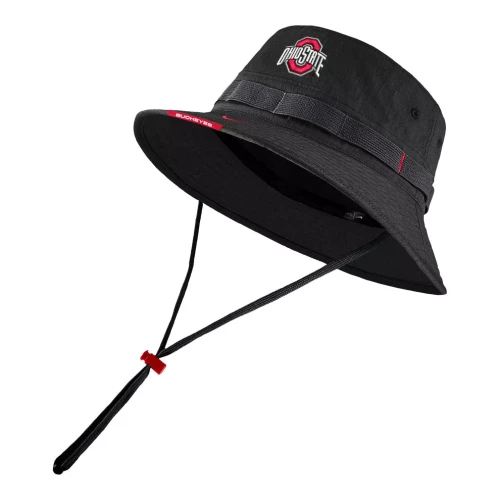 black bucket hat with an ohio state logo 