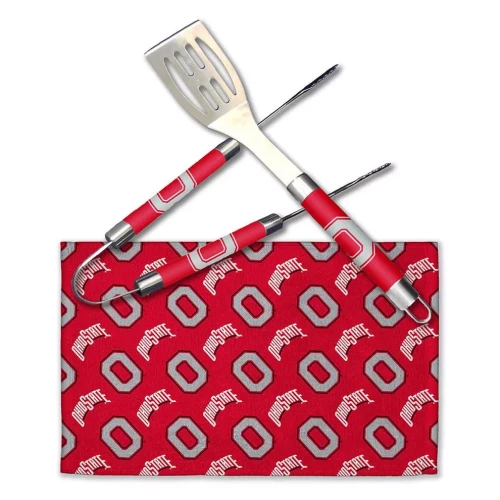 red 3 piece grill set with alternating block O and wordmark logos 