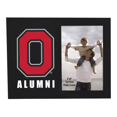 black picture frame with room for photo on the right and large red Block O with 