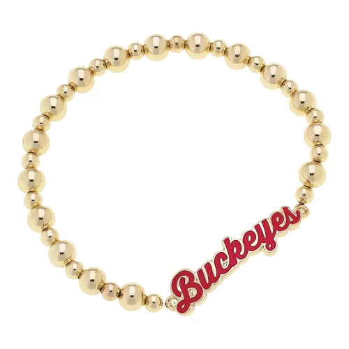 gold bracelet with red buckeyes charm 