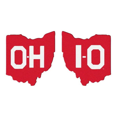 red and white foam mitts in the shape of ohio 