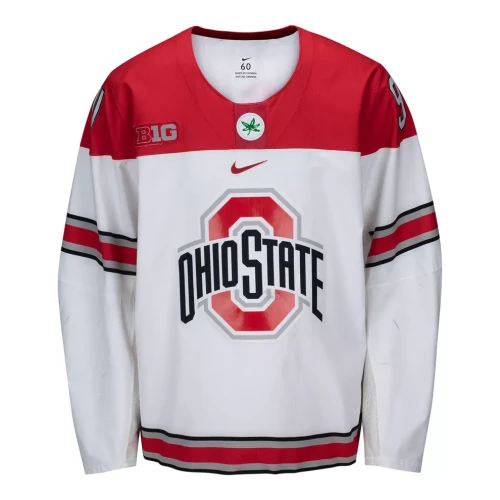 game worn ohio state men's ice hockey jersey on a white background