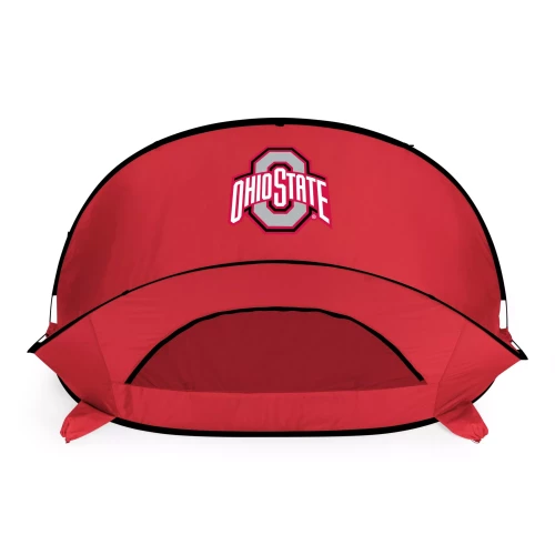 red portable beach tent with an ohio state logo on the side