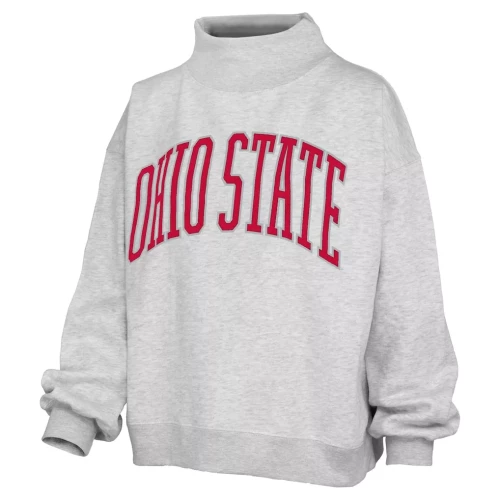 gray mockneck that reads 
