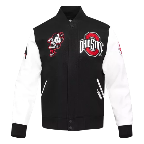 black varsity jacket on a white background