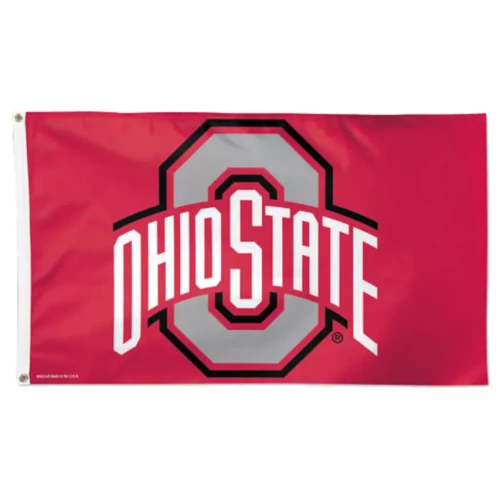 Ohio State scarlet color flag with a white background and a centered Ohio State logo.