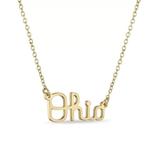 Gold script Ohio necklace