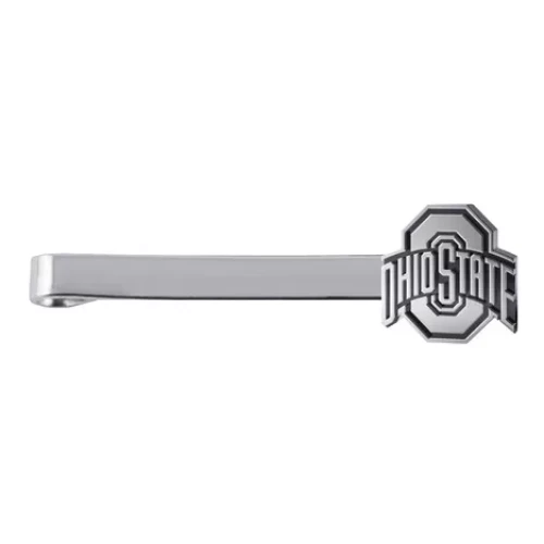 silver tie bar with an ohio state logo on the end 