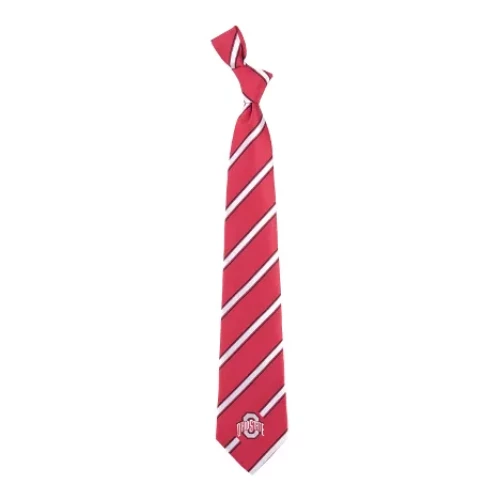 red white and black striped tie with an ohio state logo on the bottom 