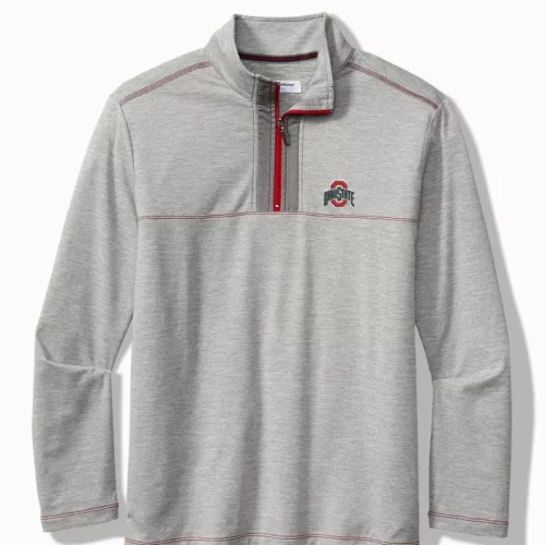 gray quarter zip with an ohio state mark on the chest 
