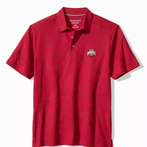 red polo with an ohio state logo on the chest